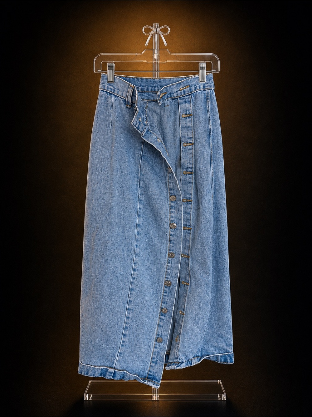 Light Blue Denim Button-Front Midi Skirt